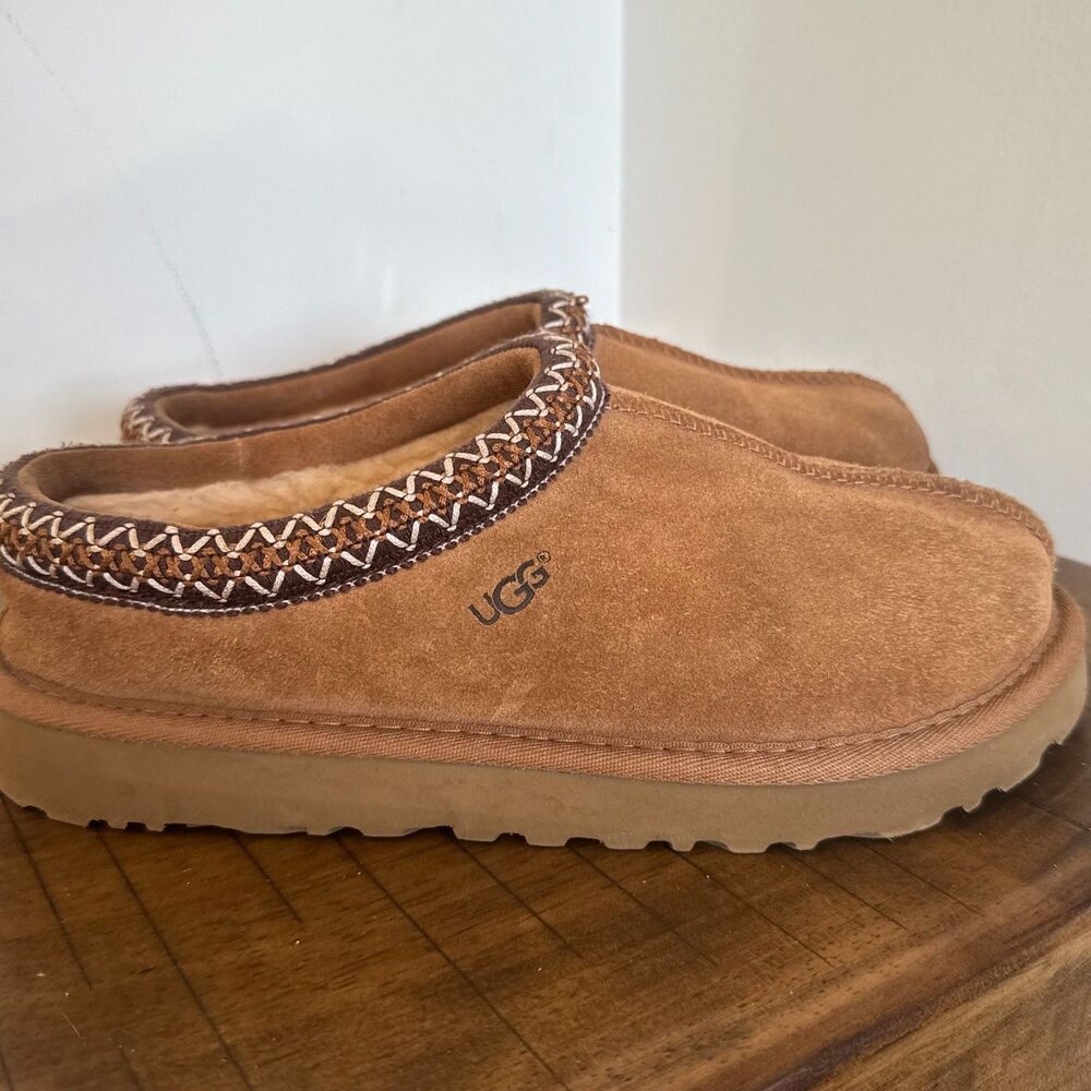 UGG Tasman Slippers Womens 8 Chestnut Suede Sheepskin Casual Comfort Shoes - Picture 3 of 10